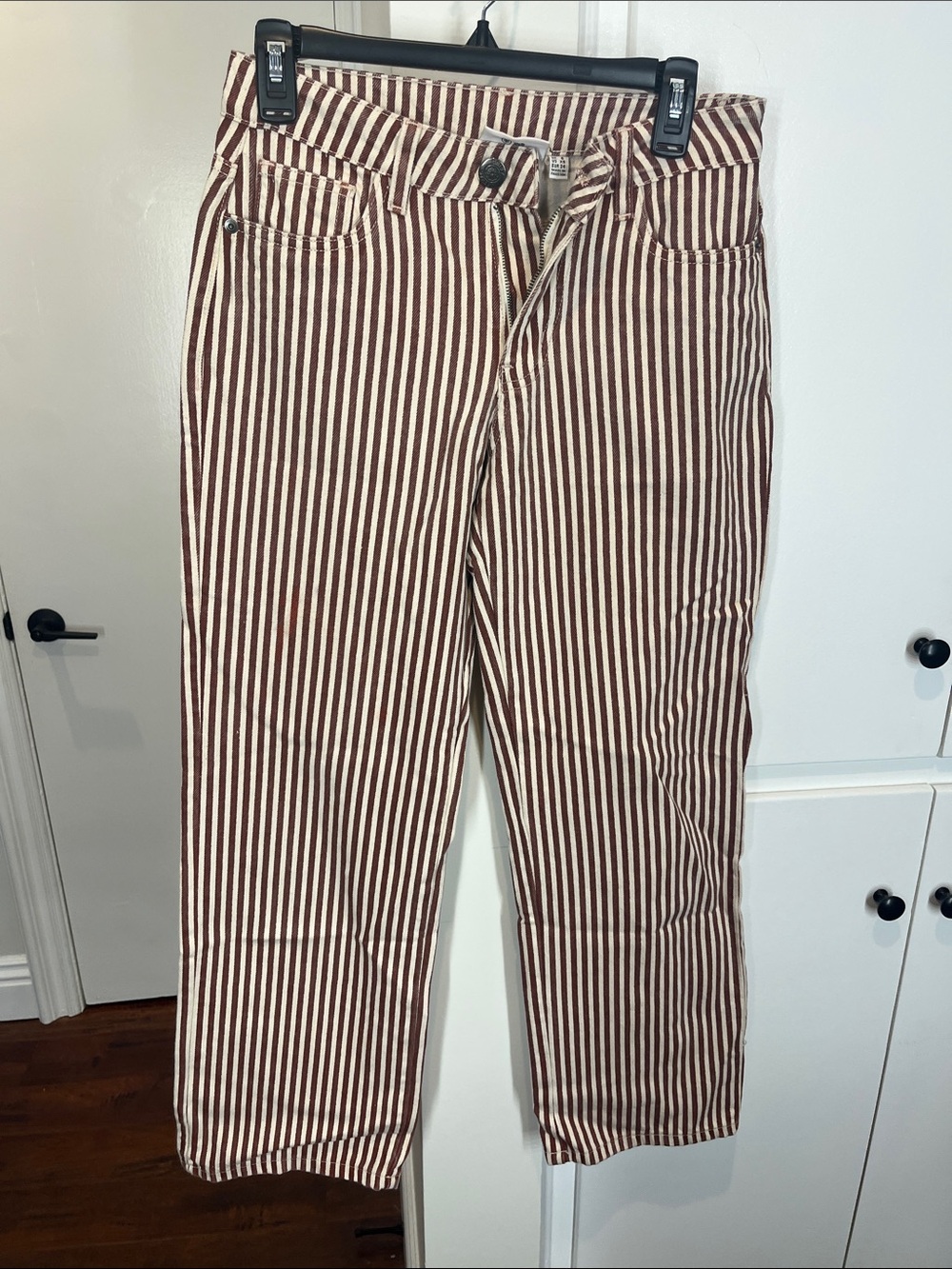 Striped Rust and White Straight-Leg Women's Pants
